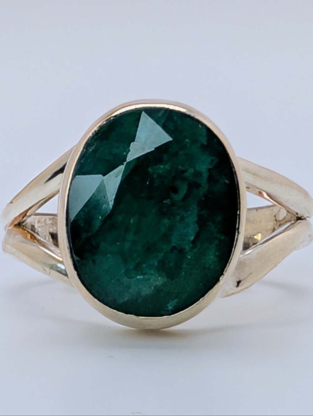 Large Natural Emerald Faceted Gemstone Ring S925 Sterling Silver Size 9 1/2